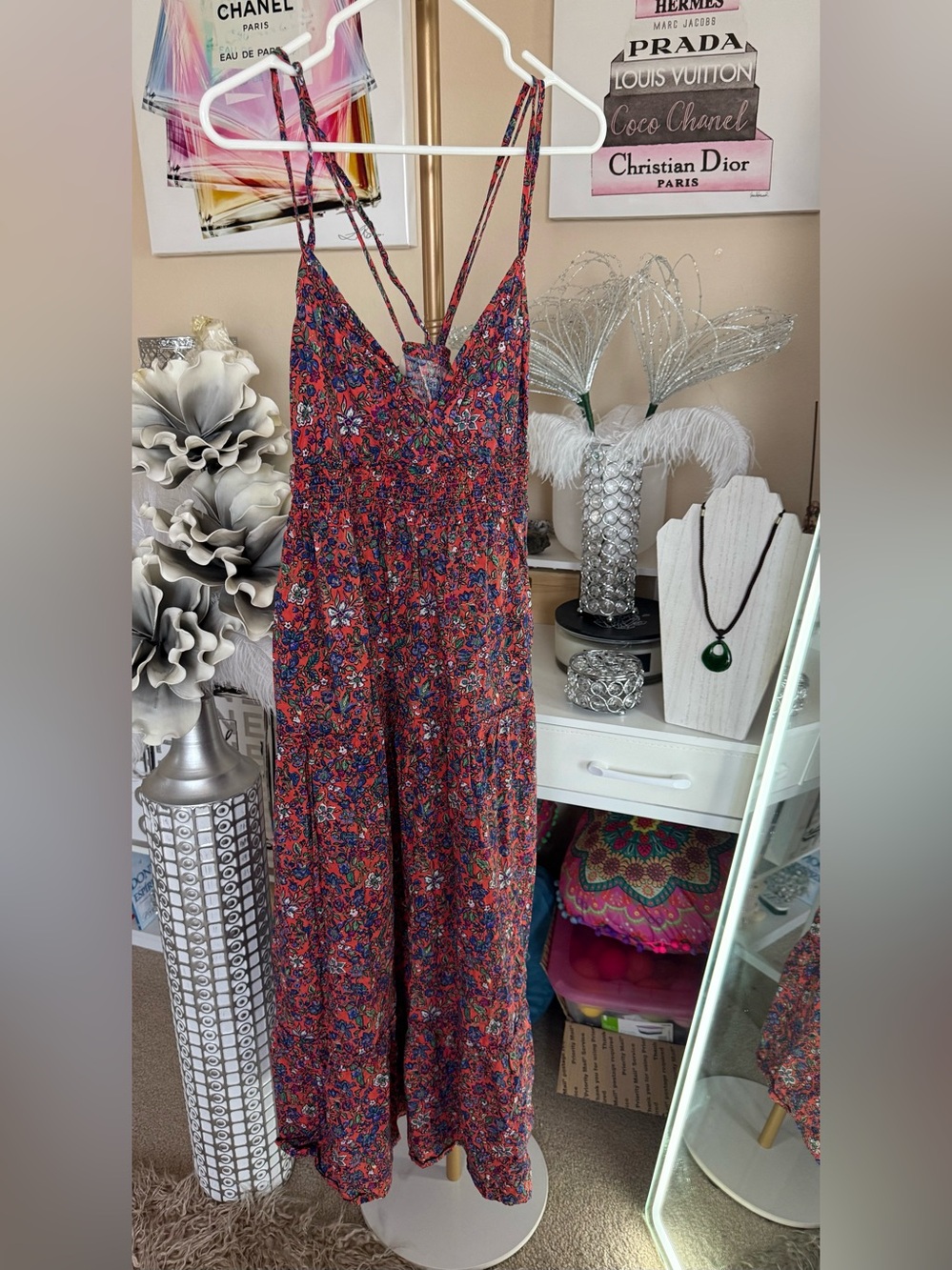 Universal Thread Red Multi Floral Spaghetti-Strap Wide-Leg Jumpsuit